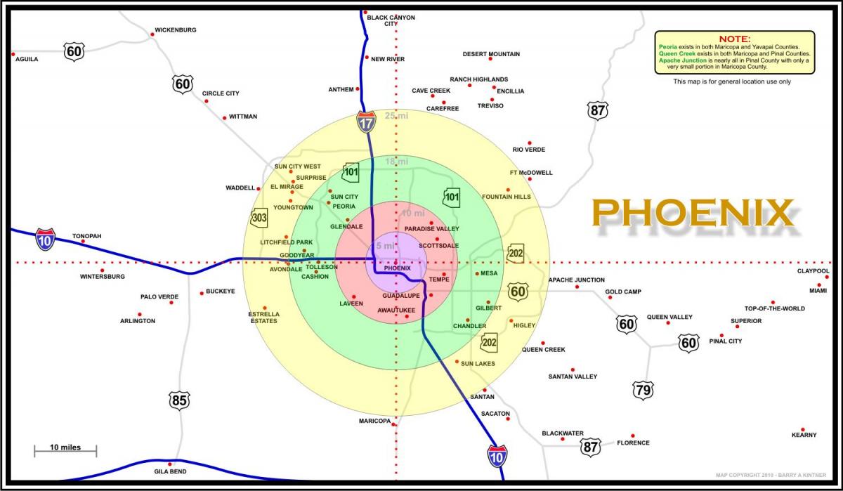 kart over Phoenix-området