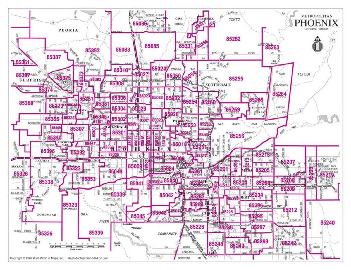 byen Phoenix zip kode kart
