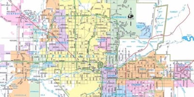 Kart over Phoenix Arizona og omkringliggende områder